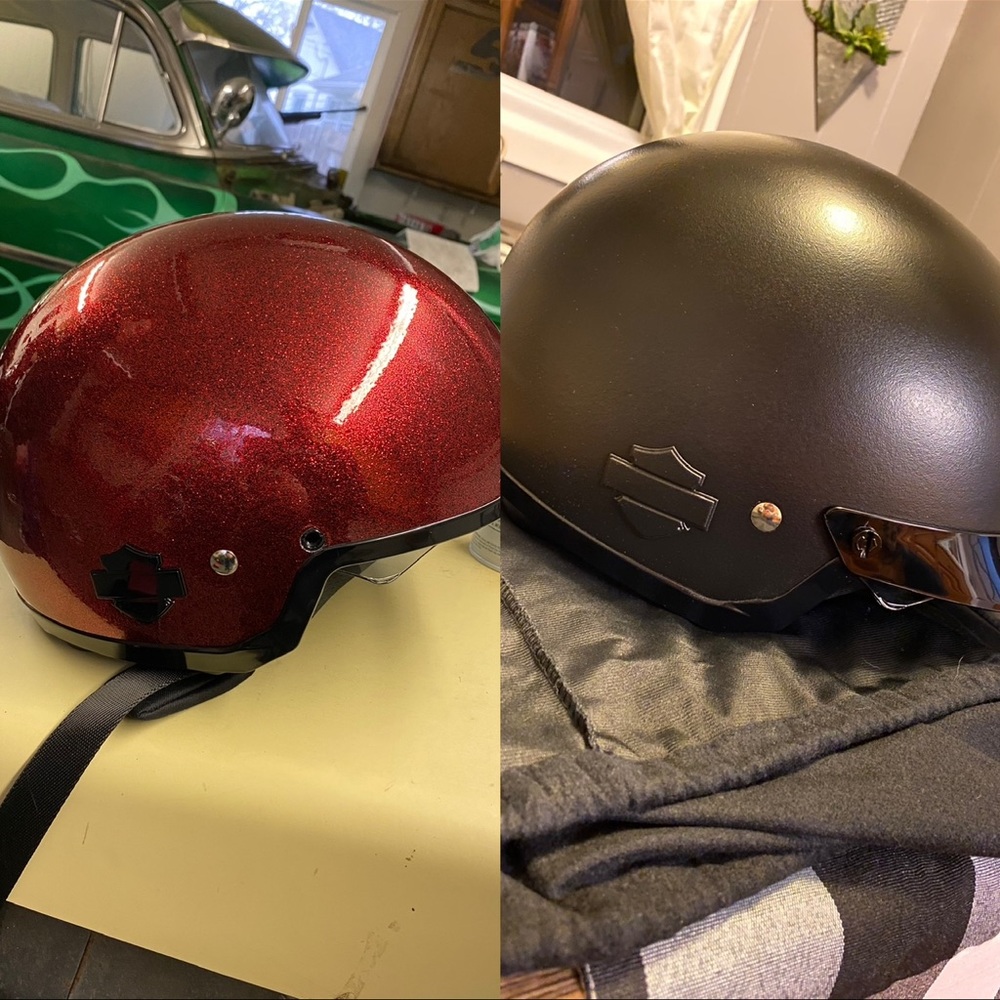 Women’s red sparkly Harley Davidson helmet.